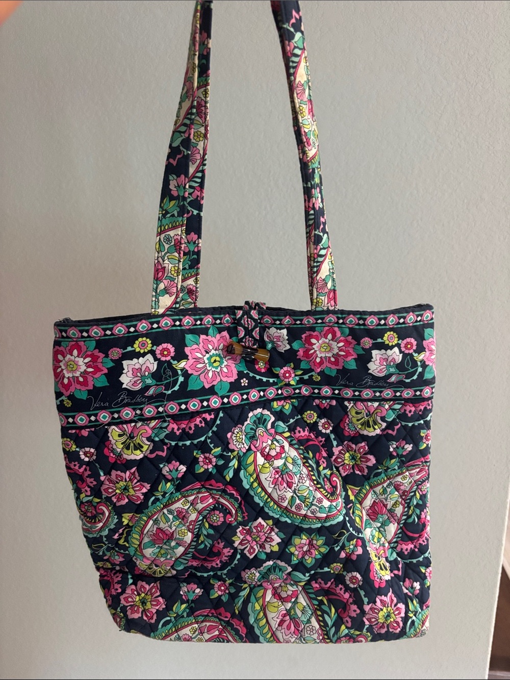 Vintage Vera Bradley Navy Quilted Floral Paisley Tote